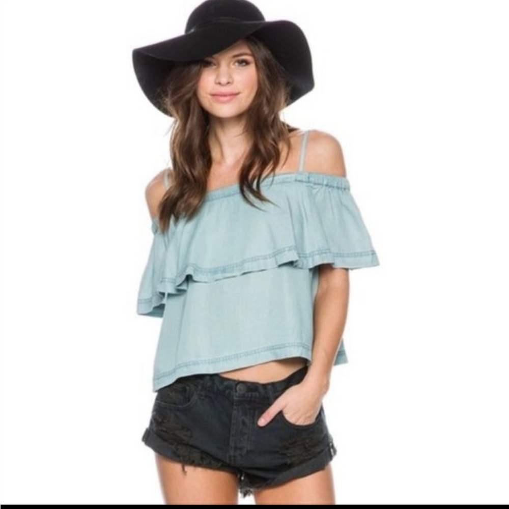 Free People Off The Shoulder Ruffle Crop Top XS
